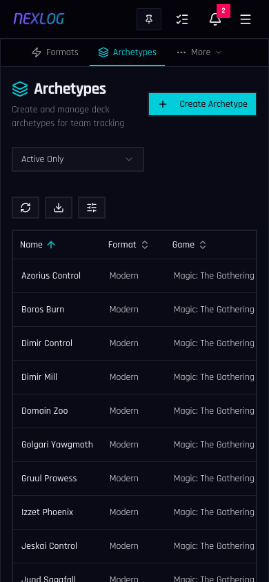 Archetype Management - Nexlog Feature Screenshot (Mobile)