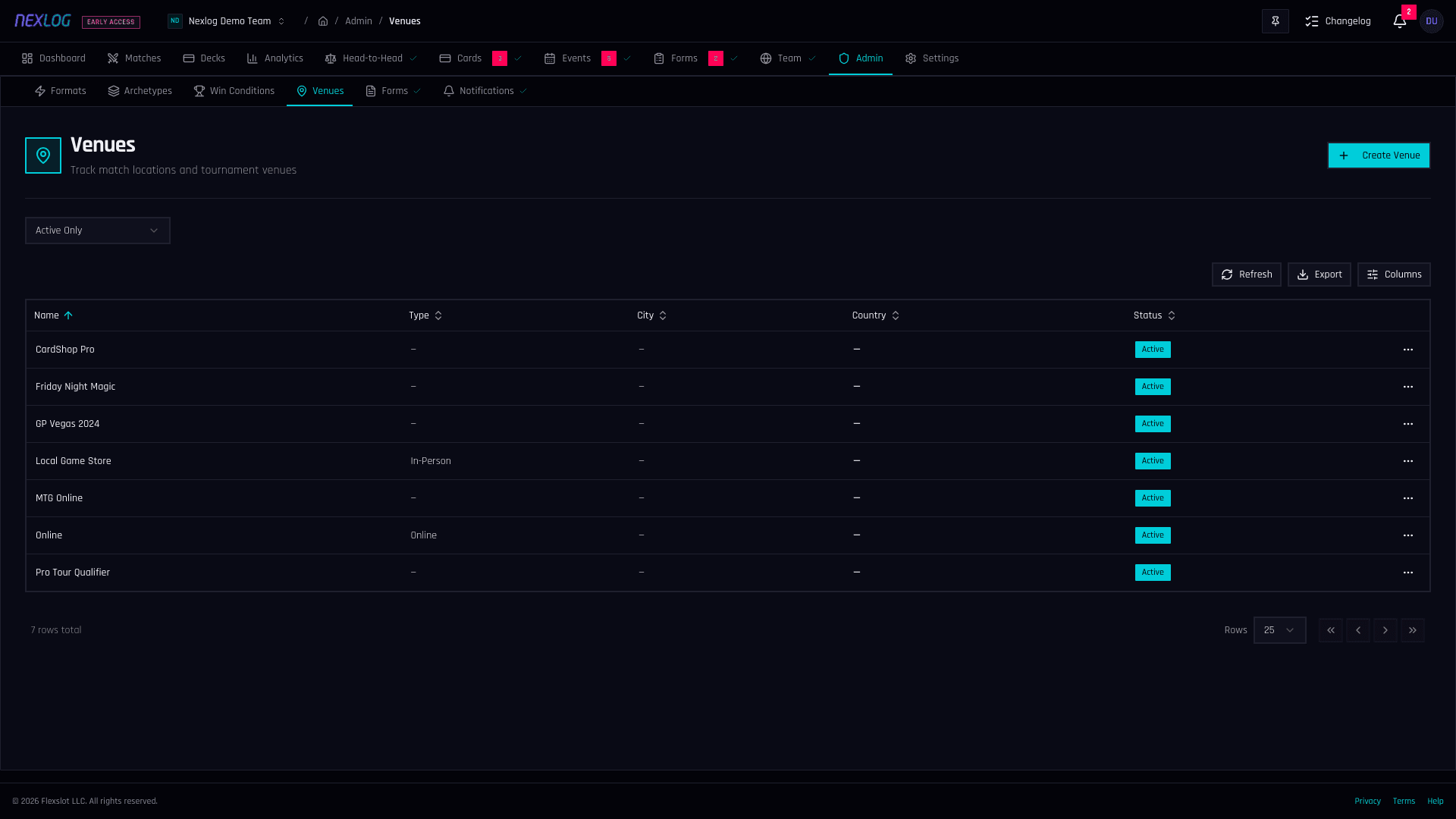 Venue Tracking - Nexlog Feature Screenshot