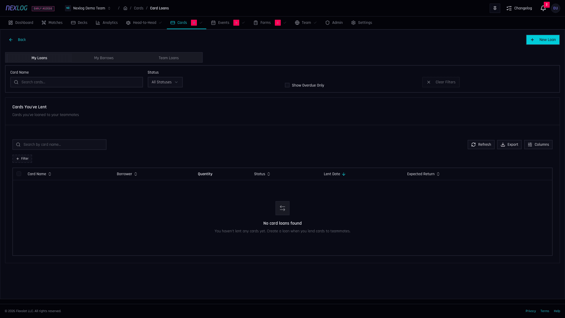 Card Loan Tracking - Nexlog Feature Screenshot
