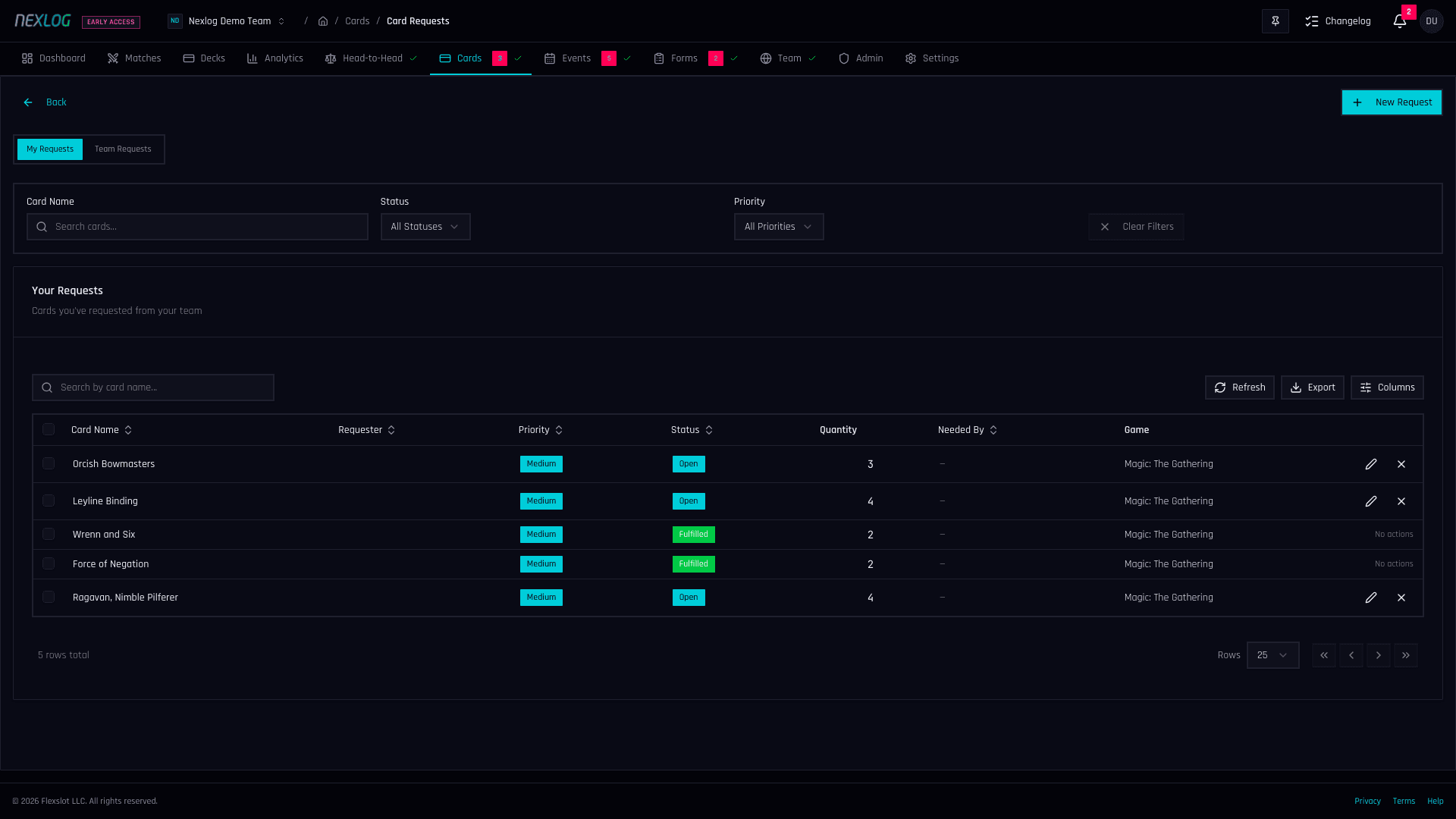 Card Request System - Nexlog Feature Screenshot