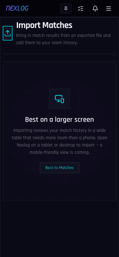 Import Results, Skip the Data Entry - Nexlog Feature Screenshot (Mobile)