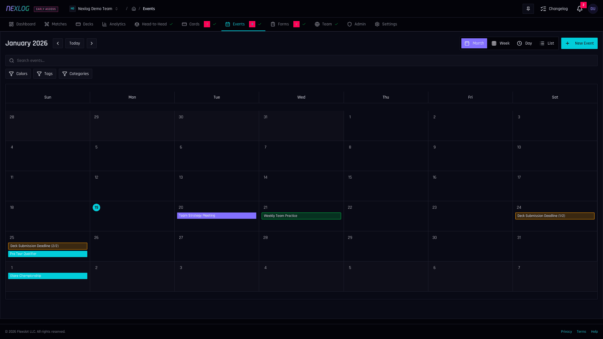 Team Calendar - Nexlog Feature Screenshot